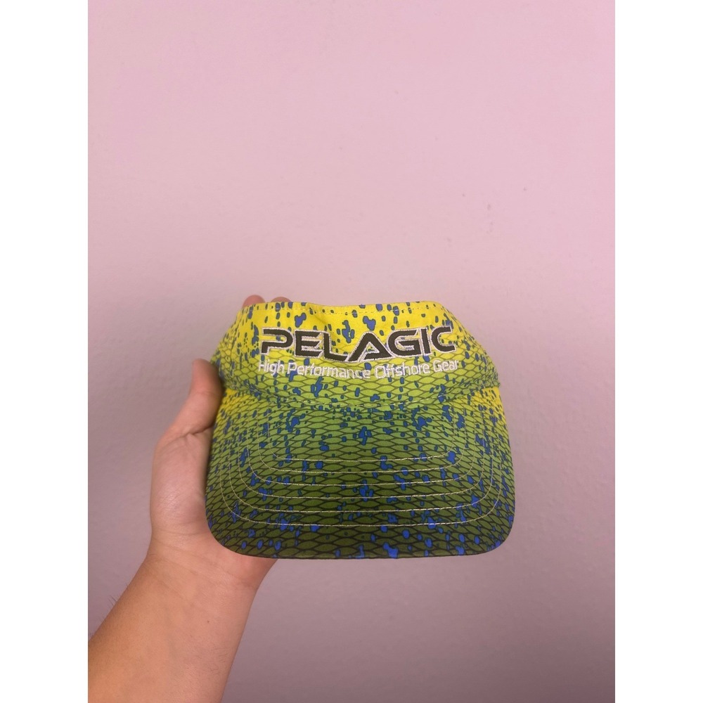 Pelagic High Performance Offshore Gear Mahi Mahi Fish Scale Visor Hat Yellow
